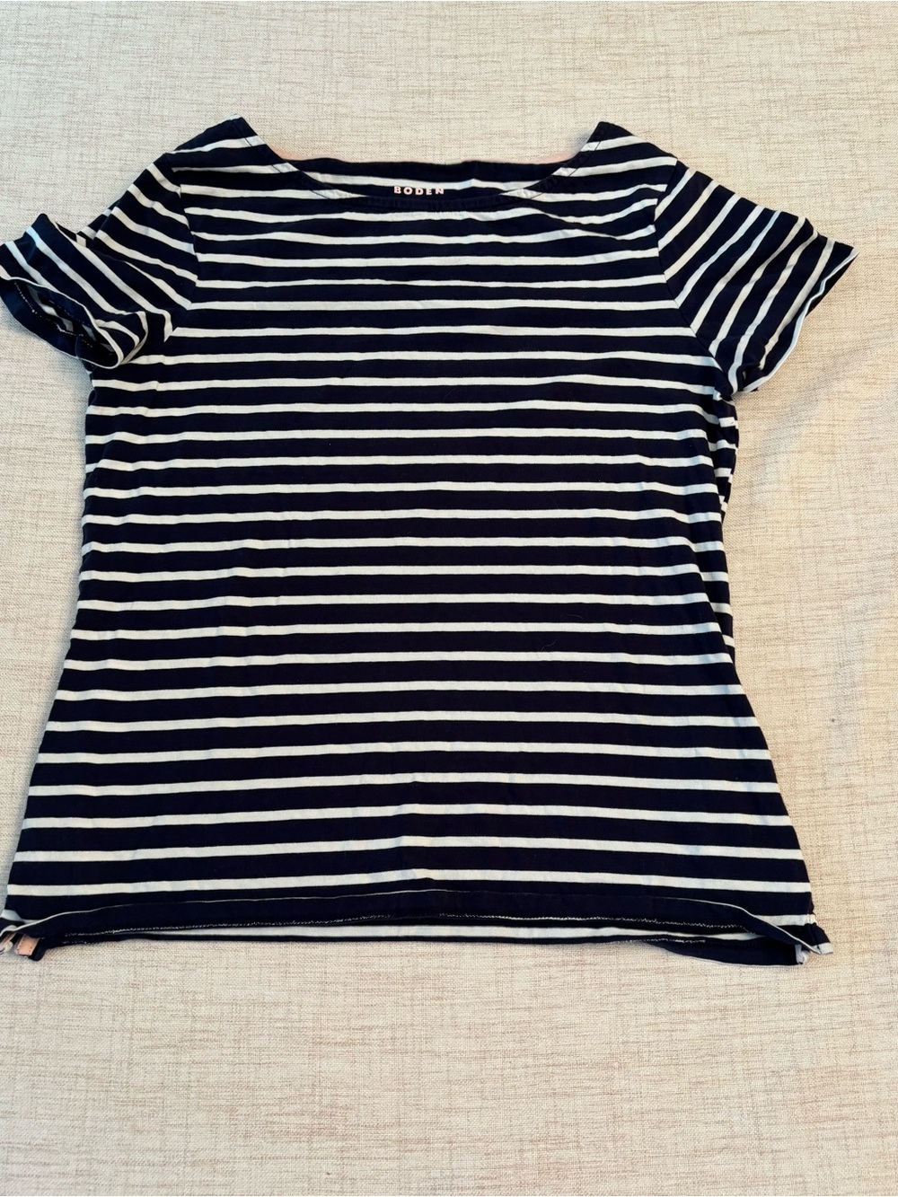 Boden Navy and White Striped Boatneck Tee Size 4